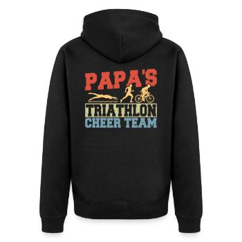 Papa's Triathlon Cheer Team Triathleten - Unisex Premium Bio Zip Hoodie - Schwarz - Hinten - Nico (187cm)