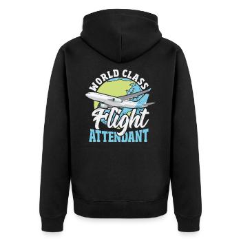 Weltklasse Flugbegleiterin Aviation - Unisex Premium Bio Zip Hoodie - Schwarz - Hinten - Nico (187cm)