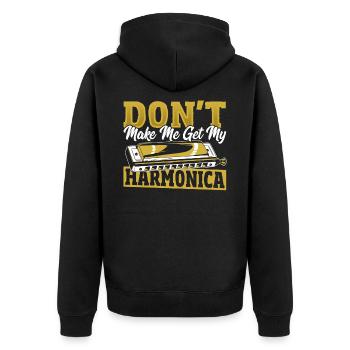 Zwing mich nicht, meine Mundharmonika zu erhalten - Unisex Premium Bio Zip Hoodie - Schwarz - Hinten - Nico (187cm)