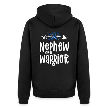 Neffe eines Krieger-Support-Teams Darmkrebs - Unisex Premium Bio Zip Hoodie - Schwarz - Hinten - Nico (187cm)
