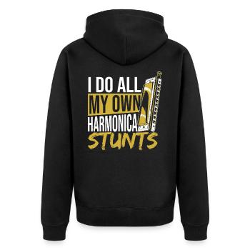 Ich mache alle meine Mundharmonika-Stunts selbst - Unisex Premium Bio Zip Hoodie - Schwarz - Hinten - Nico (187cm)