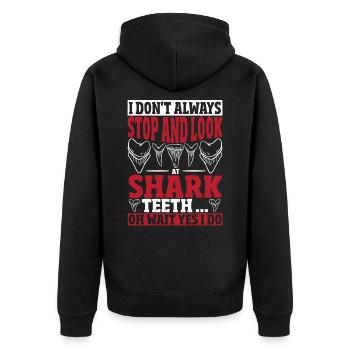 Always Stop And Look At Shark Teeth Shark Teeth - Unisex Premium Organic Zip Hoodie - black - Back - Nico (187cm)