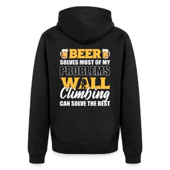 Bier löst die meisten Probleme Wandklettern löst - Unisex Premium Bio Zip Hoodie - Schwarz - Hinten - Nico (187cm)