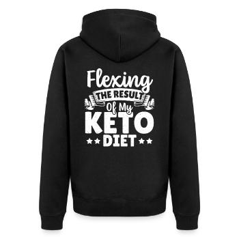Flexing Das Ergebnis meiner Keto Diät Keto Diät - Unisex Premium Bio Zip Hoodie - Schwarz - Hinten - Nico (187cm)
