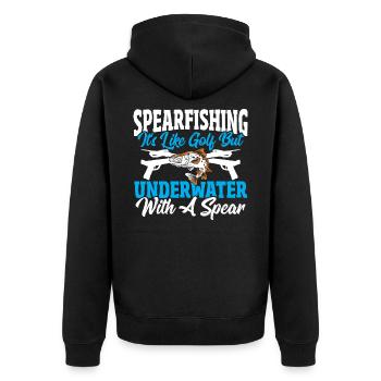 Speerfischen Es ist wie Golf, aber unter Wasser - Unisex Premium Bio Zip Hoodie - Schwarz - Hinten - Nico (187cm)