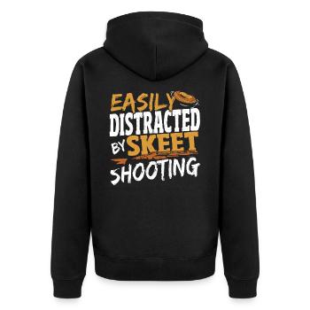 Leicht ablenkbar durch Skeet-Schießen Clay Target - Unisex Premium Bio Zip Hoodie - Schwarz - Hinten - Nico (187cm)