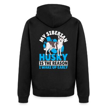 Siberian Husky Is The Reason I Wake Up Early - Unisex Premium Organic Zip Hoodie - black - Back - Nico (187cm)