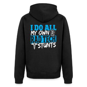 Ich mache alle meine eigenen Rad-Tech-Stunts - Unisex Premium Bio Zip Hoodie - Schwarz - Hinten - Nico (187cm)