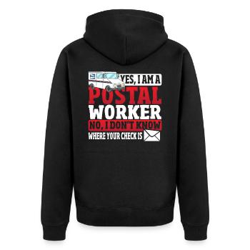 Ja, ich bin Postangestellter Postangestellter - Unisex Premium Bio Zip Hoodie - Schwarz - Hinten - Nico (187cm)