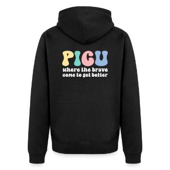 Infirmière de l’USIP Rétro Peds Infirmière Pédiatrique Intensive - Veste à capuche bio Premium Unisexe - noir - Dos - Nico (187cm)