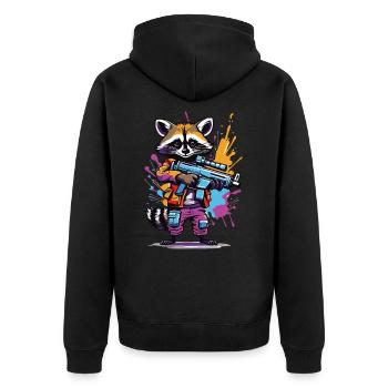 Waschbär mit Laserpistole - Unisex Premium Bio Zip Hoodie - Schwarz - Hinten - Nico (187cm)