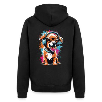 Chien mignon avec des écouteurs et des lunettes - Veste à capuche bio Premium Unisexe - noir - Dos - Nico (187cm)