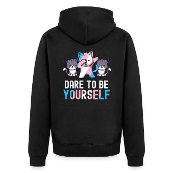 Dare To Be Yourself Transgender Pride Kawaii Cat - Unisex Premium Organic Zip Hoodie - black - Back - Nico (187cm)