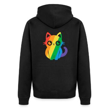 Pride Cat Gay Kawaii Anime LGBT Regenbogen Flagge - Unisex Premium Bio Zip Hoodie - Schwarz - Hinten - Nico (187cm)