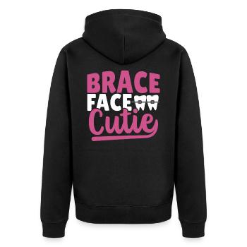 Zahnspange Gesicht Cutie Kieferorthopäden - Unisex Premium Bio Zip Hoodie - Schwarz - Hinten - Nico (187cm)