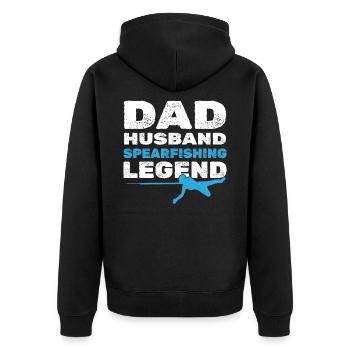 Vater Ehemann Speerfischer-Legende - Unisex Premium Bio Zip Hoodie - Schwarz - Hinten - Nico (187cm)