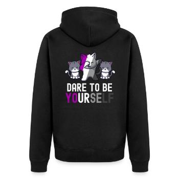 Trauen Sie sich, Sie selbst zu sein Katze Asexueller Stolz Niedlich Kawaii - Unisex Premium Bio Zip Hoodie - Schwarz - Hinten - Nico (187cm)
