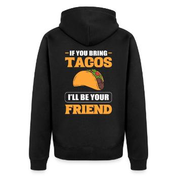 Wenn du Tacos mitbringst, werde ich dein Freund - Unisex Premium Bio Zip Hoodie - Schwarz - Hinten - Nico (187cm)
