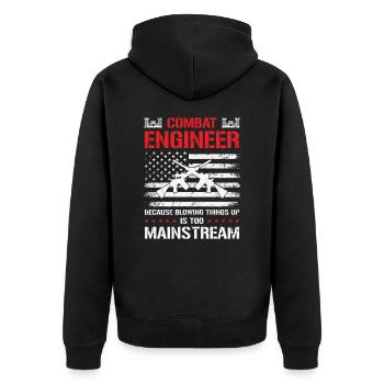 Combat Engineer Engineering Armee - Unisex Premium Bio Zip Hoodie - Schwarz - Hinten - Nico (187cm)