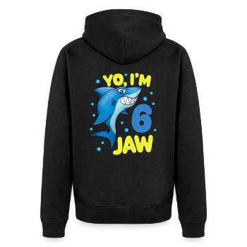 6. Geburtstag Hai Lustiger Haifisch Kinder - Unisex Premium Bio Zip Hoodie - Schwarz - Hinten - Nico (187cm)