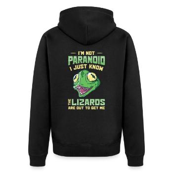 Eidechsen-Reptilien-Agenda-Verschwörungstheorie - Unisex Premium Bio Zip Hoodie - Schwarz - Hinten - Nico (187cm)