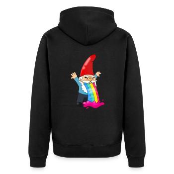 Funny Dwarf Vomits Rainbow Gnome Humor - Unisex Premium Organic Zip Hoodie - black - Back - Nico (187cm)