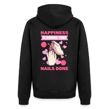 Glück ist, wenn man sich die Nägel machen lässt - Unisex Premium Bio Zip Hoodie - Schwarz - Hinten - Nico (187cm)