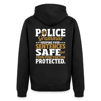 Grammar Police Keeping Your Sentences Safe - Unisex Premium Organic Zip Hoodie - black - Back - Nico (187cm)