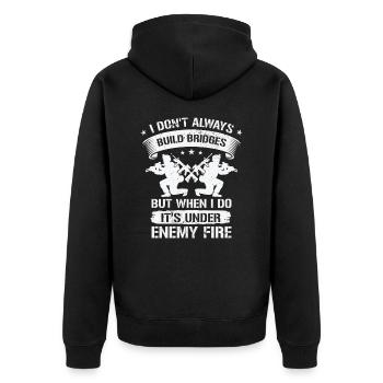 Combat Engineer Engineering Armee - Unisex Premium Bio Zip Hoodie - Schwarz - Hinten - Nico (187cm)