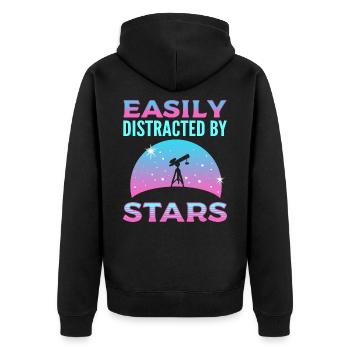Leicht ablenkbar durch Sterne Astronomy Astronomer - Unisex Premium Bio Zip Hoodie - Schwarz - Hinten - Nico (187cm)