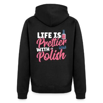 Life Is Prettier With Polish Nail Tech Nail - Unisex Premium Organic Zip Hoodie - black - Back - Nico (187cm)