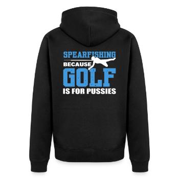Speerfischen Weil Golf für Weicheier ist - Unisex Premium Bio Zip Hoodie - Schwarz - Hinten - Nico (187cm)