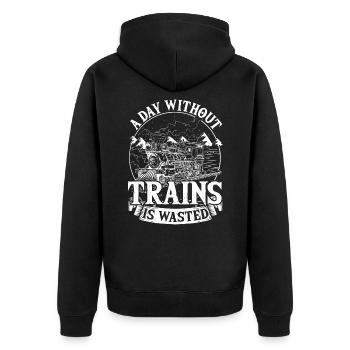 Ein Tag ohne Züge ist vergeudet Eisenbahn Railfan - Unisex Premium Bio Zip Hoodie - Schwarz - Hinten - Nico (187cm)
