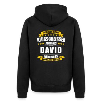Name David Vorname Klugscheisser Namenstag - Unisex Premium Bio Zip Hoodie - Schwarz - Hinten - Nico (187cm)