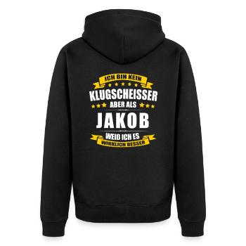 Name Jakob Vorname Klugscheisser Namenstag - Unisex Premium Bio Zip Hoodie - Schwarz - Hinten - Nico (187cm)