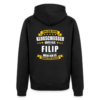 Name Filip Vorname Klugscheisser Namenstag - Unisex Premium Bio Zip Hoodie - Schwarz - Hinten - Nico (187cm)