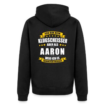 Name Aaron Vorname Klugscheisser Namenstag - Unisex Premium Bio Zip Hoodie - Schwarz - Hinten - Nico (187cm)