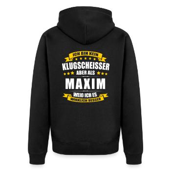 Name Maxim Vorname Klugscheisser Namenstag - Unisex Premium Bio Zip Hoodie - Schwarz - Hinten - Nico (187cm)