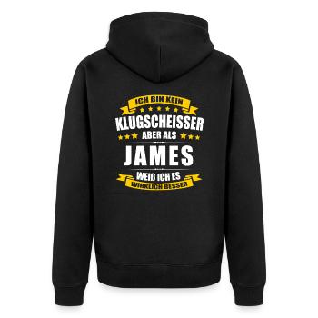Name James Vorname Klugscheisser Namenstag - Unisex Premium Bio Zip Hoodie - Schwarz - Hinten - Nico (187cm)