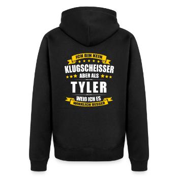 Name Tyler Vorname Klugscheisser Namenstag - Unisex Premium Bio Zip Hoodie - Schwarz - Hinten - Nico (187cm)