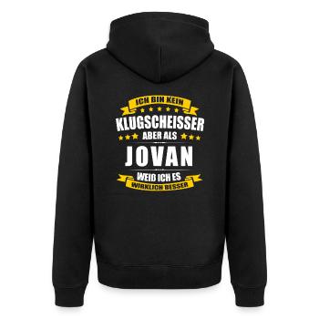 Name Jovan Vorname Klugscheisser Namenstag - Unisex Premium Bio Zip Hoodie - Schwarz - Hinten - Nico (187cm)