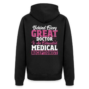 Hinter jedem großartigen Arzt steht eine - Unisex Premium Bio Zip Hoodie - Schwarz - Hinten - Nico (187cm)