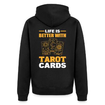 Das Leben ist besser mit Tarotkarten Tarotkarten - Unisex Premium Bio Zip Hoodie - Schwarz - Hinten - Nico (187cm)
