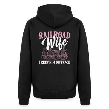 Railroad Wife I Keep Him On Track Railroader - Unisex Premium Organic Zip Hoodie - black - Back - Nico (187cm)