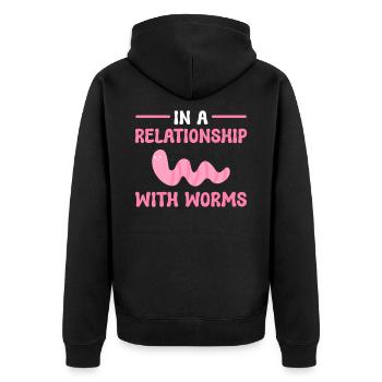 In A Relationship With Worms Worm Farming - Unisex Premium Organic Zip Hoodie - black - Back - Nico (187cm)