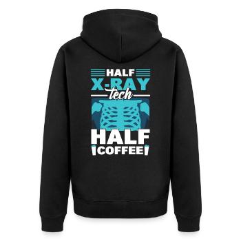 Half X-Ray Tech Half Coffee X-Ray Rad Technologist - Unisex Premium Organic Zip Hoodie - black - Back - Nico (187cm)