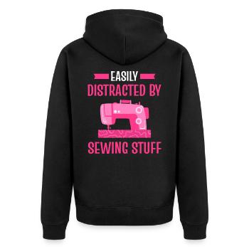 Leicht ablenkbar durch Nähzeug Sewing Lover Sewer - Unisex Premium Bio Zip Hoodie - Schwarz - Hinten - Nico (187cm)