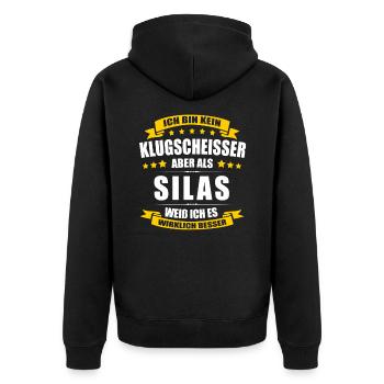 Name Silas Vorname Klugscheisser Namenstag - Unisex Premium Bio Zip Hoodie - Schwarz - Hinten - Nico (187cm)