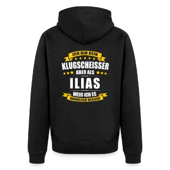 Name Ilias Vorname Klugscheisser Namenstag - Unisex Premium Bio Zip Hoodie - Schwarz - Hinten - Nico (187cm)