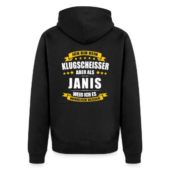 Name Janis Vorname Klugscheisser Namenstag - Unisex Premium Bio Zip Hoodie - Schwarz - Hinten - Nico (187cm)